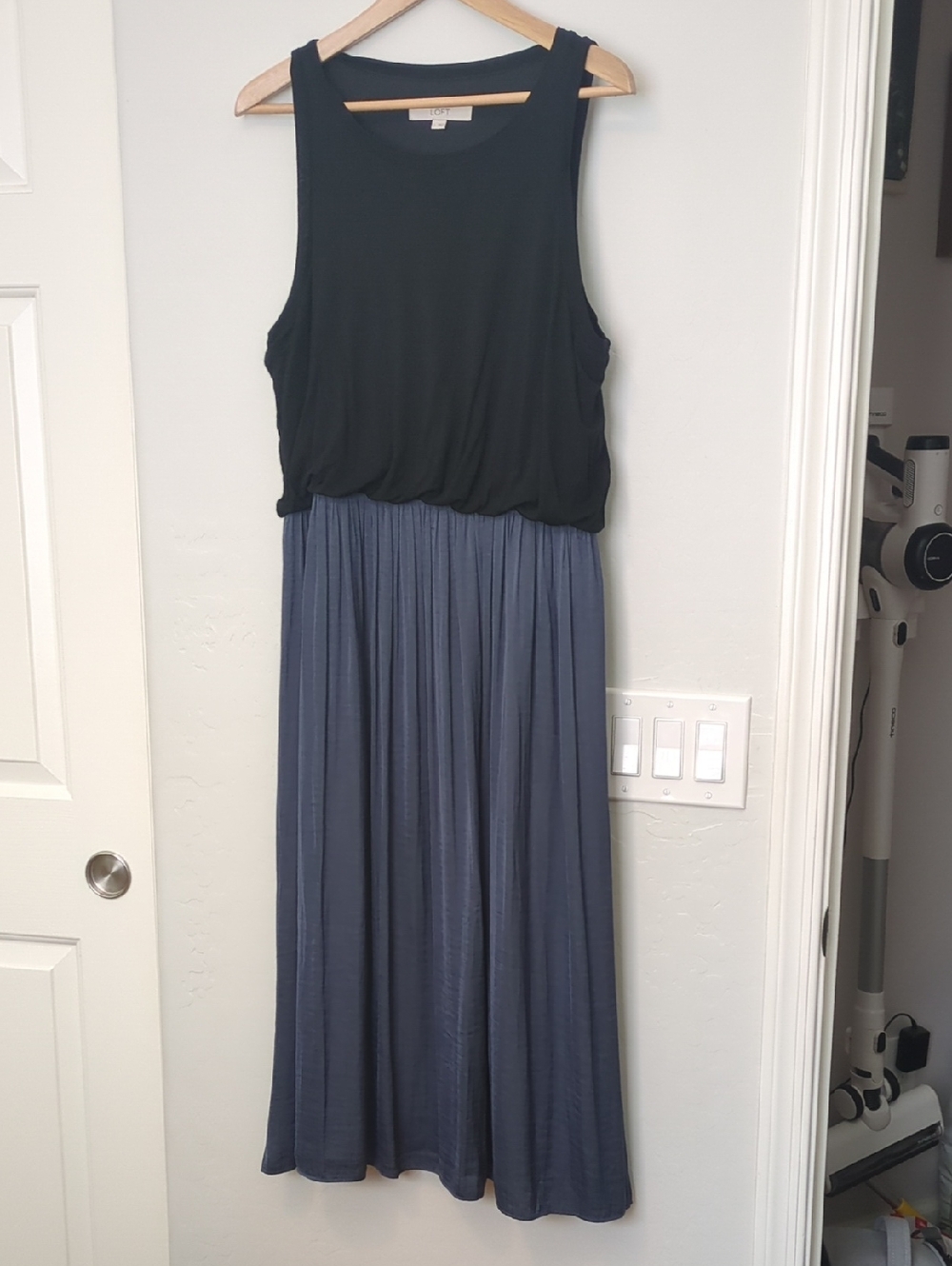 NWOT Loft slate blue and Black Midi Tank Dress